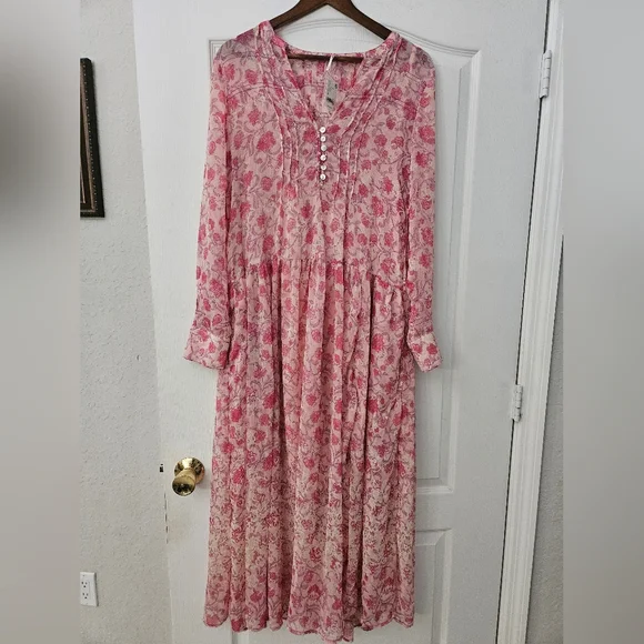 Free people pink floral Women's See Ot through maxi Dress xs NWT - Picture 4 of 14
